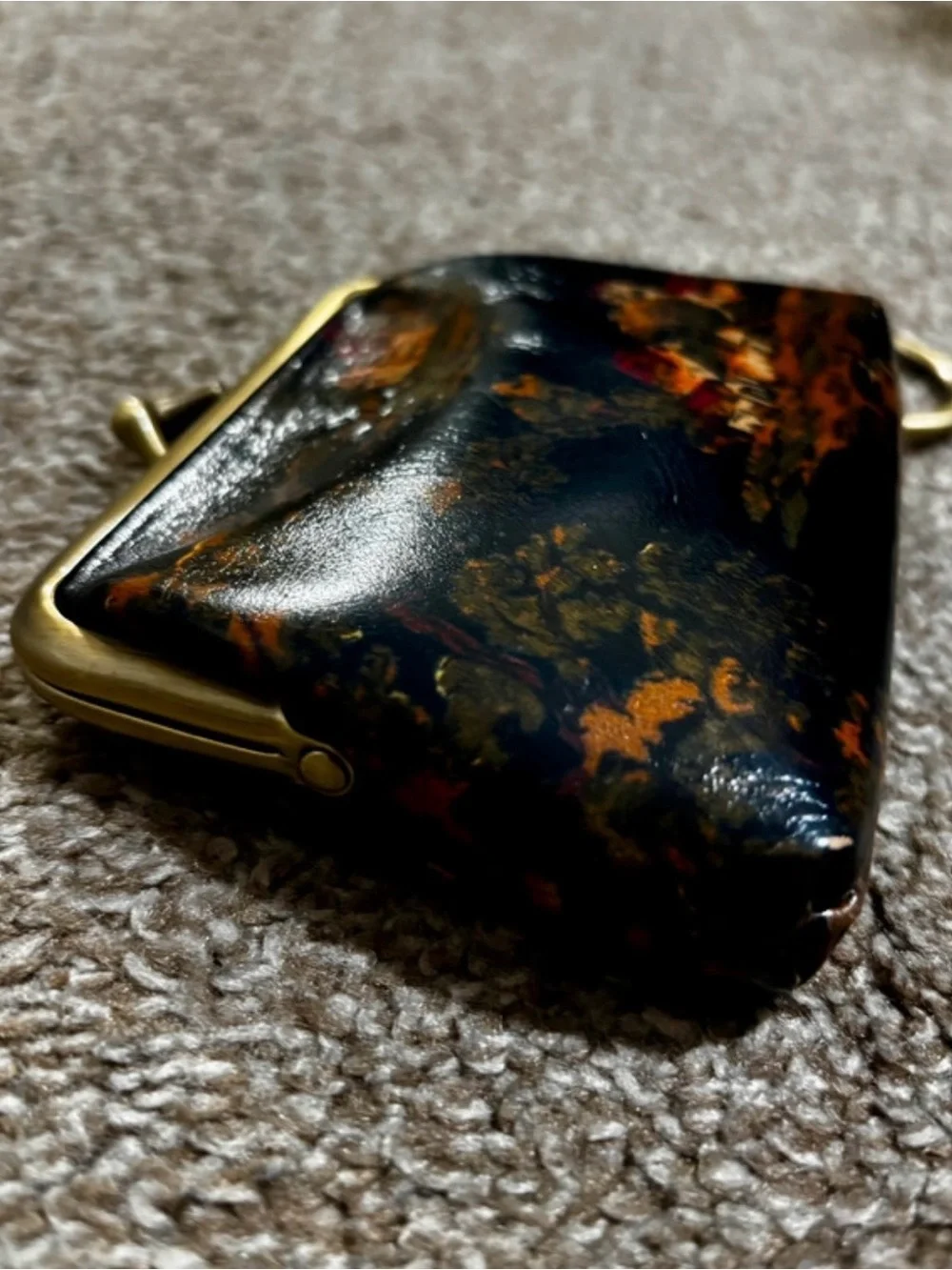Patricia Nash Black Multi Print Leather Coin Purse Keychain